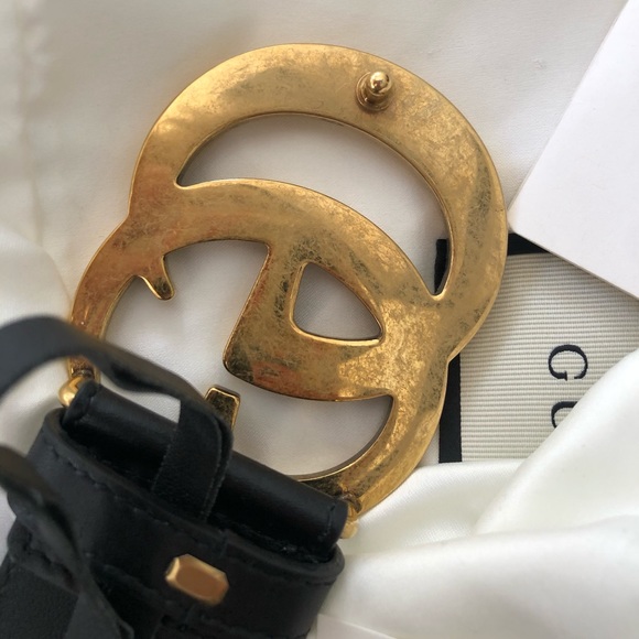 Wide leather belt with Double G buckle main image 6